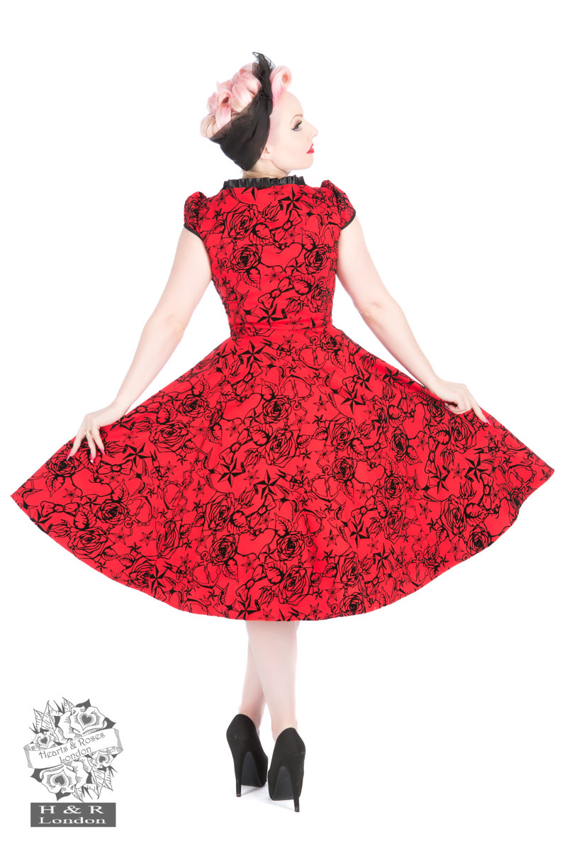 Red Flocked Victorian Dress